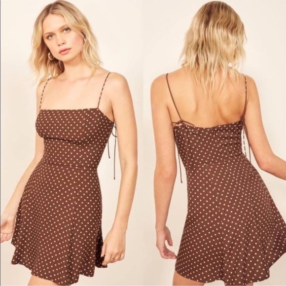 Reformation Sarah Dress in brown polka dot print 6 - Picture 1 of 3